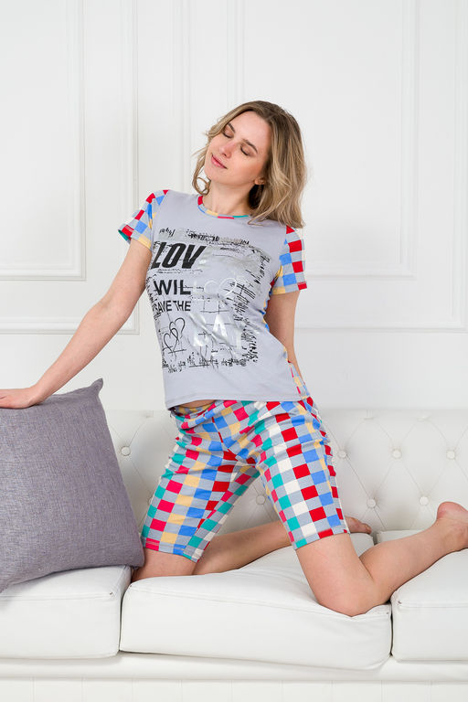 Пижама женская из футболки и бридж из интерлока серый - Амадэль фото 5