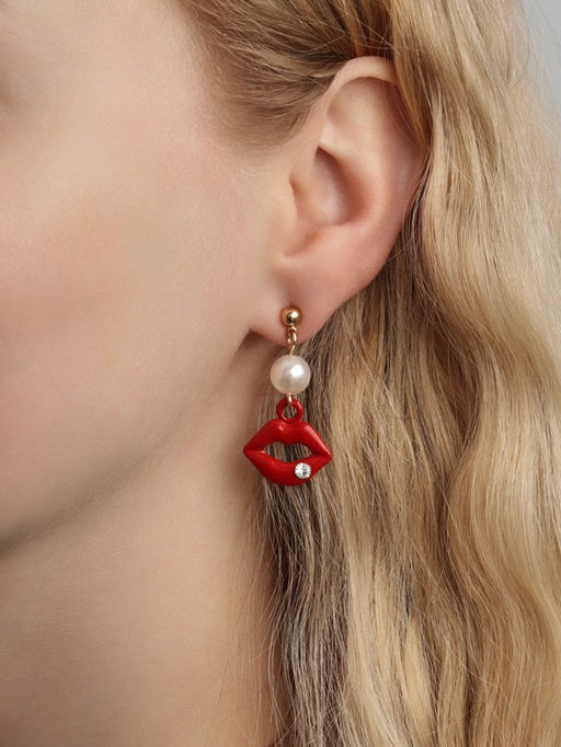 Серьги ассорти «Красотка» помада, губы, цвет красно-чёрный в золоте