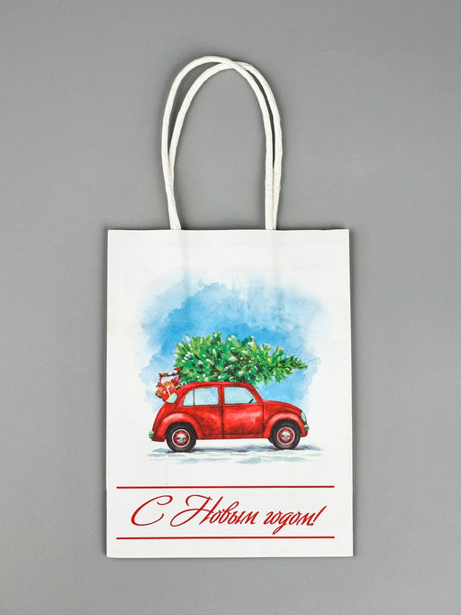 Цена за 3 шт. Пакет бумажный подарочный новогодний крафт Ёлка 16?12?6 см