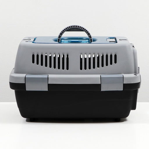 Переноска для животных с откидной прозрачной крышей 48х33х29,5 см, серая - Пижон фото 2