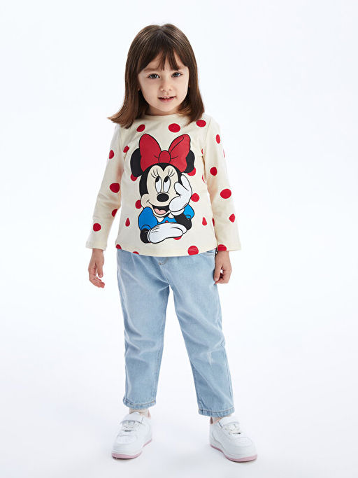 Bisiklet Yaka Uzun Kollu Minnie Mouse Bask?l? K?z Bebek Ti??rt - Waikiki фото 2