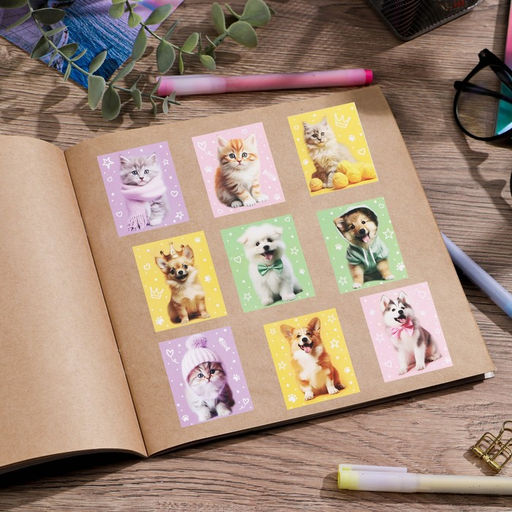 Цена за 10 шт. Наклейки детские бумажные «Котики и пёсики», c раскраской, 11×15.5 см