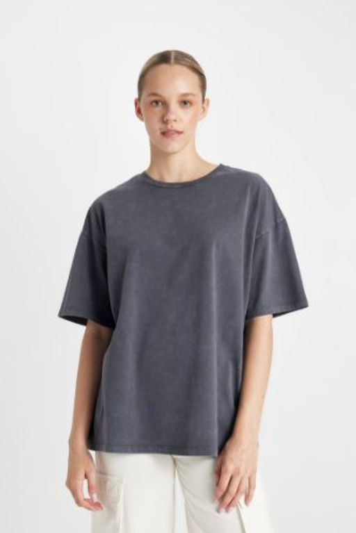 Oversize Fit Bisiklet Yaka Y?kamal? 2li Basic K?sa Kollu Tisort