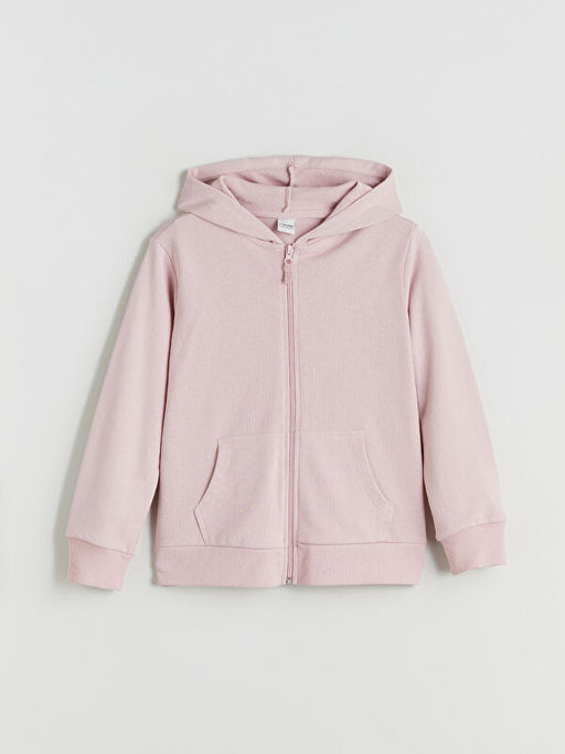 Kap??onlu Basic Uzun Kollu K?z ?ocuk Fermuarl? Sweatshirt