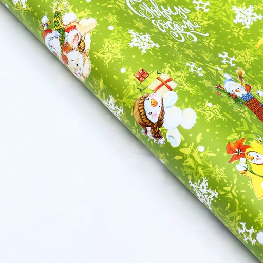 Цена за 10 шт. Бумага упаковочная новогодняя глянцевая Снеговики, 70?100 см