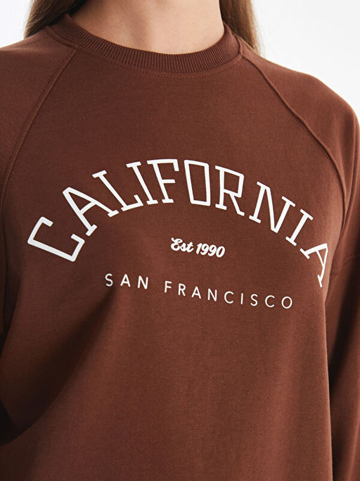 Bisiklet Yaka Bask?l? Oversize Kad?n Sweatshirt Tunik
