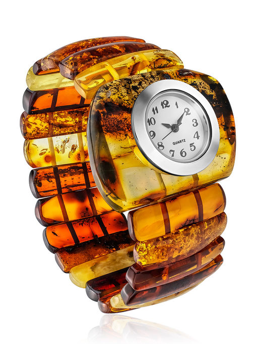 Женские наручные часы на янтарном браслете