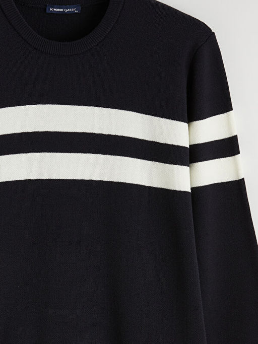 Bisiklet Yaka ?izgili Erkek Triko Kazak