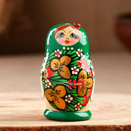 Матрёшка дерево «Божья коровка», зелёное платье, 5 кукольная, 10-12 см
