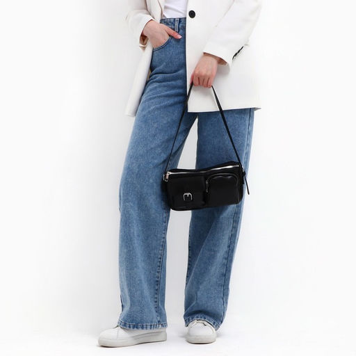 Сумка женская с карманами кожзам, черная