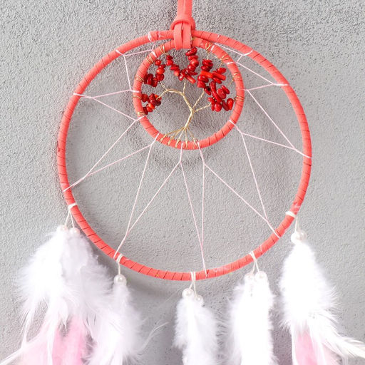 Ловец снов амулет d=15.5 и 7 см «Деревце из камней», розовый с белым, 60×15.5×0.7 см