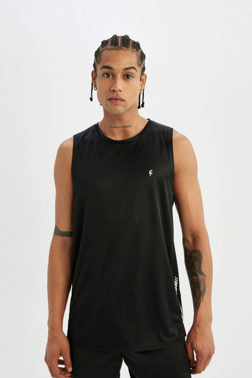DeFactoFit Slim Fit майка из плотной ткани с круглым вырезом и принтом