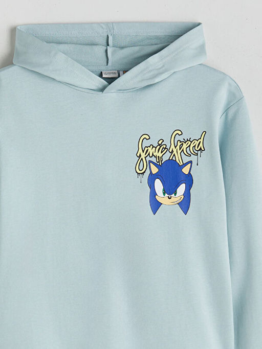Kap??onlu Sonic Bask?l? Erkek ?ocuk Sweatshirt