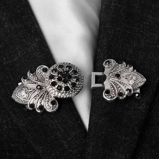 Зажим для кардигана «Восток», чёрный в чернёном серебре