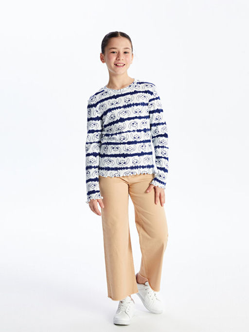 Bisiklet Yaka Lilo ve Stitch Bask?l? Uzun Kollu K?z ?ocuk Ti??rt - Waikiki фото 2