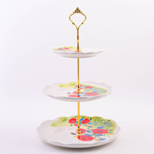 60287 Конфетница 3х-ярусная Цветущие Маки доломит LR (х16)