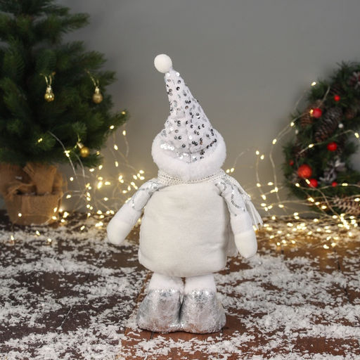 Мягкая игрушка Снеговик блеск (59?21 см выдвинутые ножки) 40?21 см, серебристо-белый