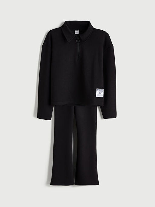 Polo Yaka K?z ?ocuk Soft Touch Sweatshirt ve Pantolon