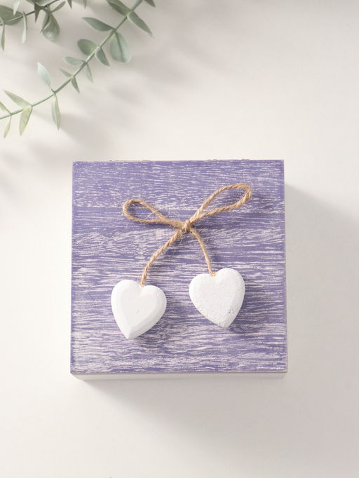 Шкатулка для украшений Сердечки белые на сиреневом квадрате, дерево, 12?12?5.3 см