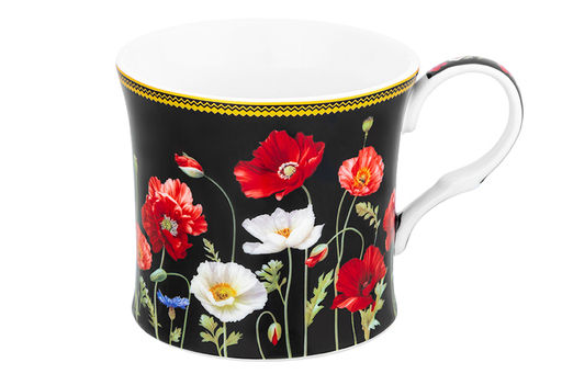 Кружка 250 мл 11,8*8,5*7,5 см "Маки на чёрном" NEW BONE CHINA