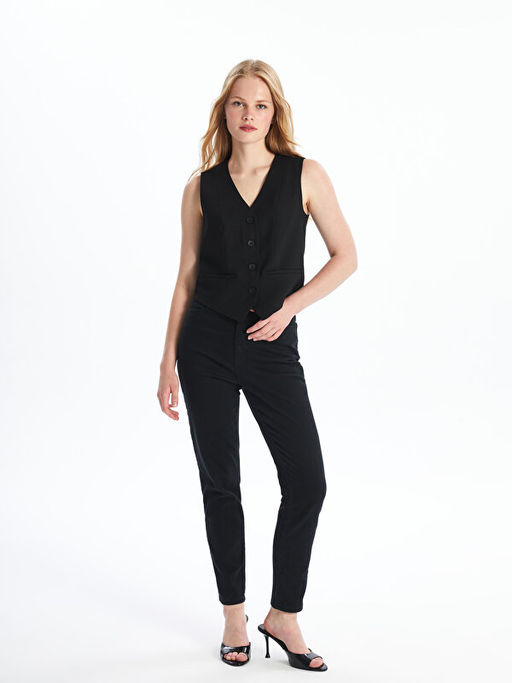 Kad?n V Yaka D?z Klasik Yelek