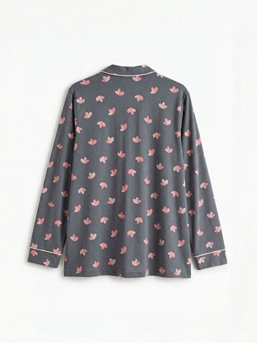 G?mlek Yaka Kalp Bask?l? Kad?n Pijama Tak?m