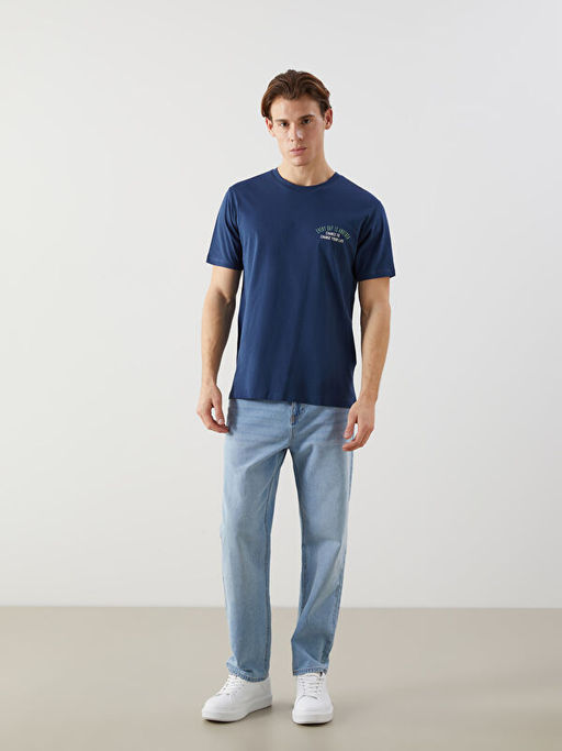 Bisiklet Yaka K?sa Kollu Bask?l? Penye Erkek Ti??rt