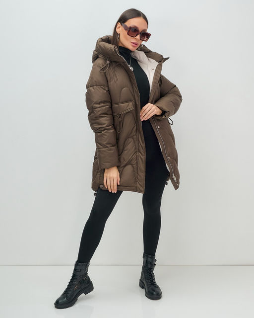 Куртка зимняя женская с капюшоном модная темно-коричневого цвета 7653TK Бренд: Visdeer  фото 13