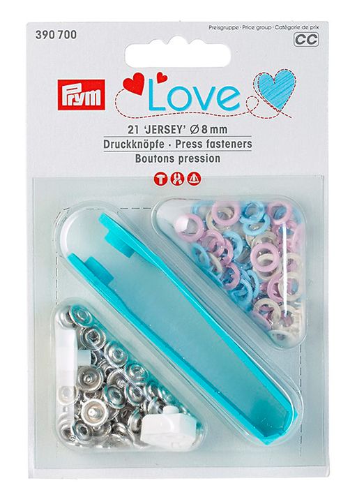 Кнопка PRYM 390700 PL Джерси латунь d 8 мм 21 шт. розовый/синий/перламутровый