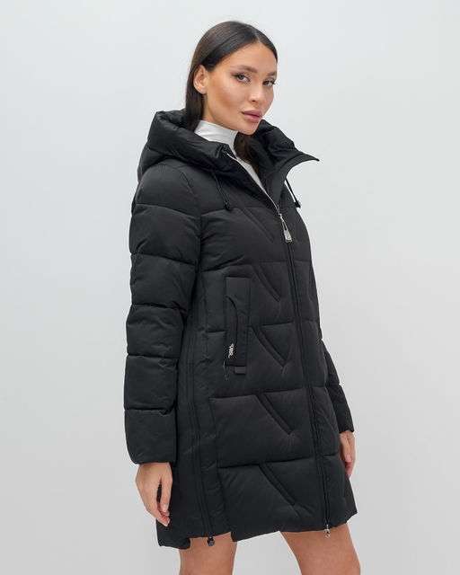 Куртка зимняя женская классическая с капюшоном черного цвета 7671Ch - Visdeer фото 3