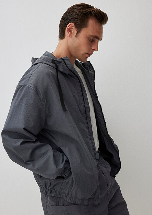 Kapusonlu Gri Ceket - Mavi фото 3