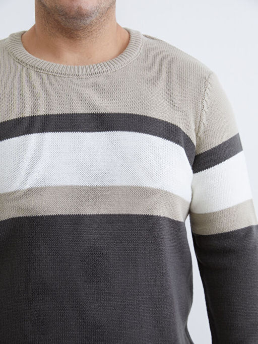 Bisiklet Yaka Renk Bloklu Erkek Triko Kazak