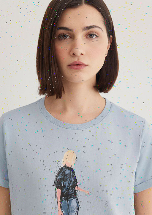 Denim K?z Bask?l? Mavi Istanbul Tisort  фото 6