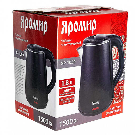 Чайник эл. 1,8 л ЯРОМИР пласт., двойная стенка, ЯР-1059, 1500 Вт