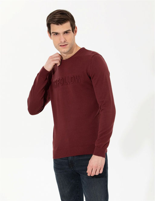 Bordo Slim Fit Bisiklet Yaka Triko Kazak - Pierre cardin фото 4