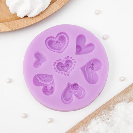 Молд для заливки Сердца ажурные, 7 ячеек, силикон, d=9.5 см, розовый - Simaland фото 6