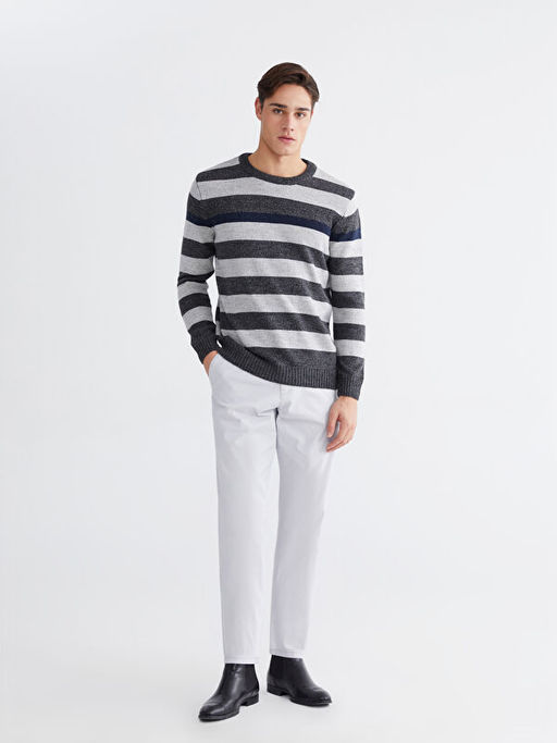 Bisiklet Yaka ?izgili Erkek Triko Kazak