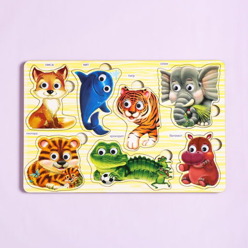 Пазлы деревянные "Дикие животные", с глазками, 8 деталей, 28.5х19 см