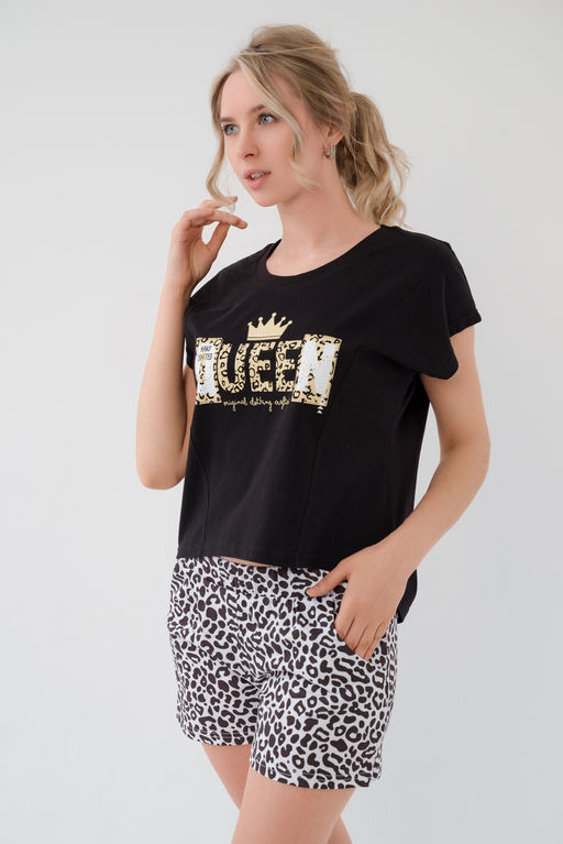 Пижама женская из футболки и шорт из кулирки Сафари белый - Амадэль фото 4