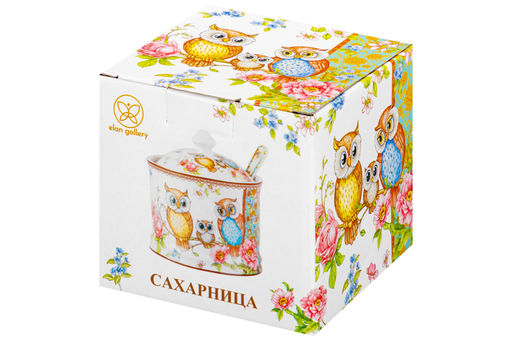 Сахарница 250 мл 9*9*10 см Совушки + ложка, NEW BONE CHINA - Elan gallery фото 14