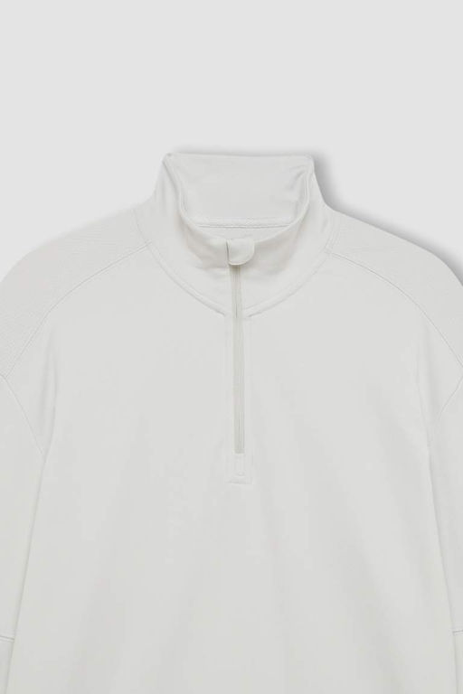 Мужская серая спортивная толстовка DeFactoFit стандартной посадки с воротником-стойкой и молнией из ткани для подводного плавания с аквалангом  фото 2