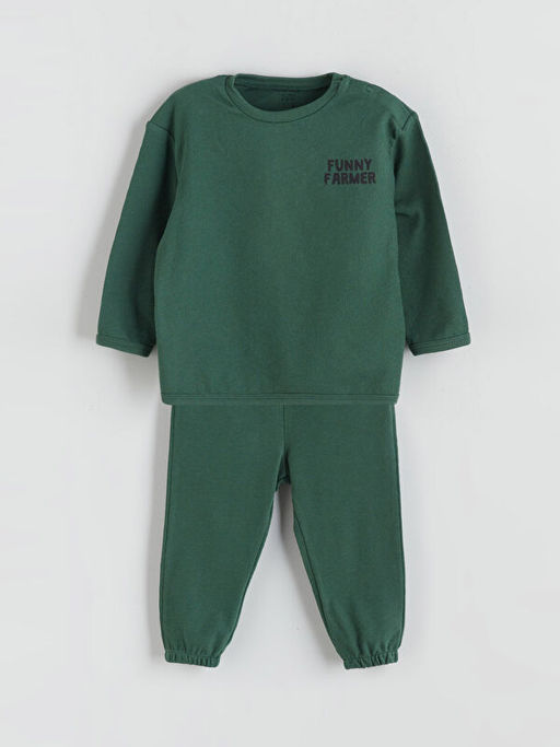 Bask?l? Erkek Bebek Sweatshirt ve E?ofman Alt 2li