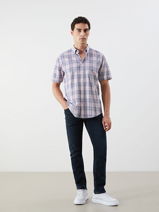 Regular Fit K?sa Kollu Ekose Poplin Erkek G?mlek