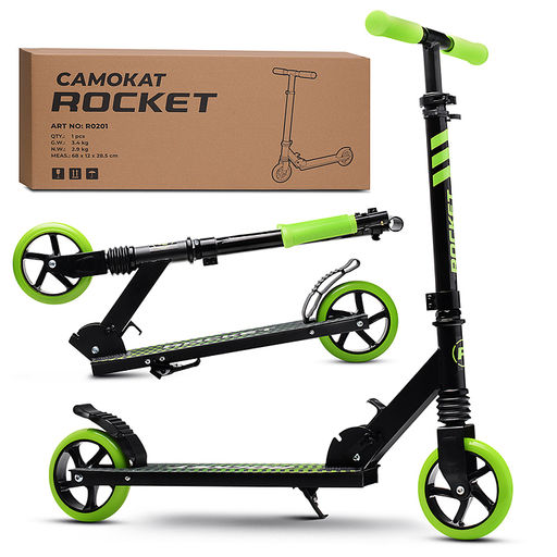 Самокат детский ROCKET, алюминиевый, колеса PU, 145 мм, зелёный