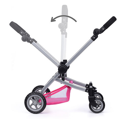 Коляска - трансформер для кукол металлическая, регулируемая ручка, с корзиной,цвет розово-серый