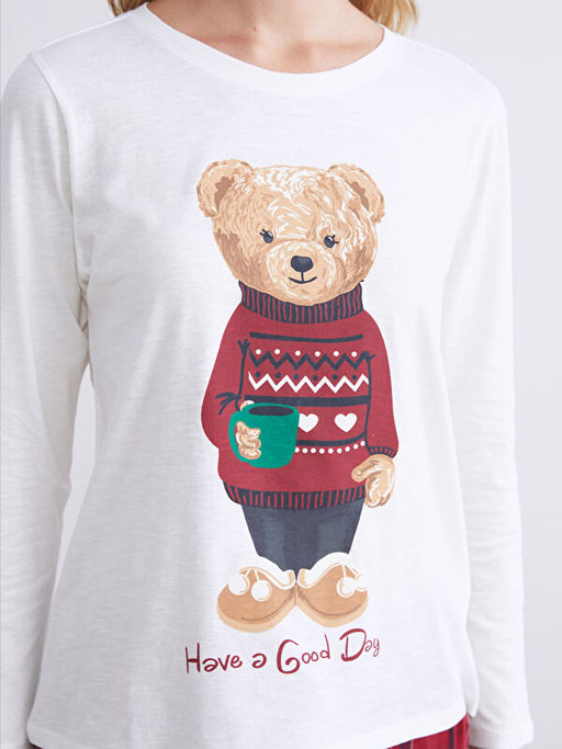 Ay? Teddy Bask?l? Kad?n Pijama Tak?m? Anne K?z Kombini