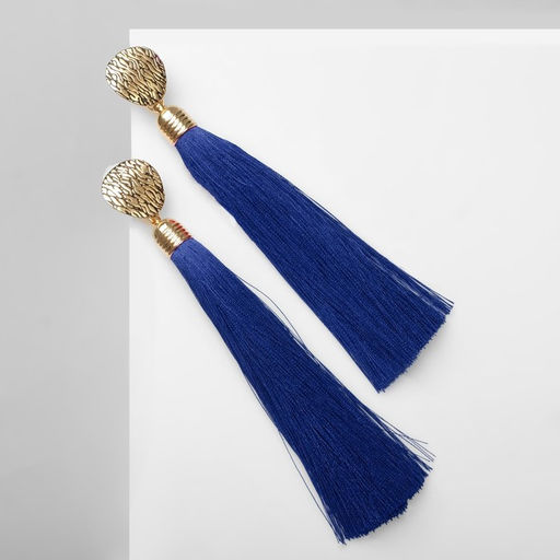 Серьги Кисти классика, цвет синий в золоте, L кисти 9,5 см