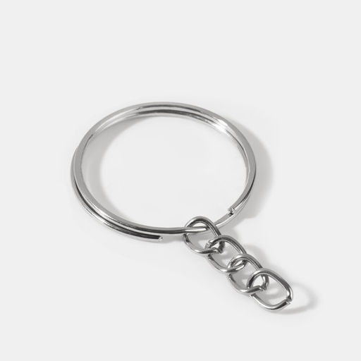 Цена за 2 шт. Основа для брелока, с цепочкой, d=25 мм, 10 шт., цвет серебряный