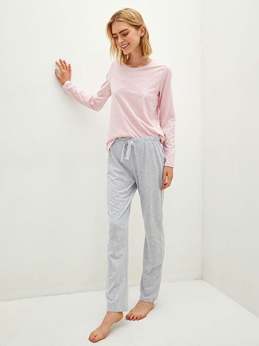 Bisiklet Yaka D?z Uzun Kollu Kad?n Pijama Tak?m?