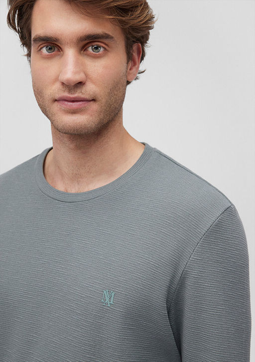 Uzun Kollu Yesil Basic Tisort - Mavi фото 5